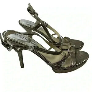 Michael Kors Women's Silver Wedge Sandals Size 8 Snake Print Party Shoes